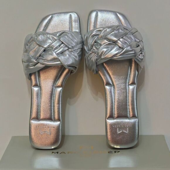Marc Fisher, Beautiful Genuine Leather, Silver Flat Sandals. NIB-Size/8 - Picture 3 of 8